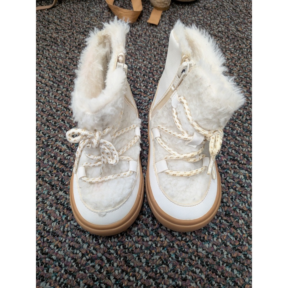 HM Toddler White Faux Fur Snow Boots Gold Metallic Lace Zip Size 6 US 22 EUR